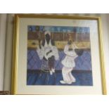Studio framed impressionist style oil painting of figured in a jazz bar in the roaring 20's