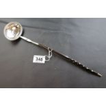 Georgian silver and horn twist handled punch ladle, engraved initials RW to bowl, hallmarks