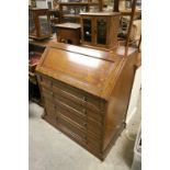 Late Victorian Oak Bureau with Four Long Drawers, Drop Handles and on a Plinth Base