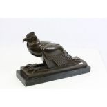 Bronze Sculpture of a Stylized Bird on a Marble Base