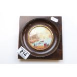 19th century framed tondo miniature depicting Venetian scene, diameter approximately 7.5cm