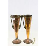 Pair of Arts & crafts style copper and brass vases by Beldray