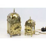 Two Smiths Brass Lantern clocks, one fitted for electric the other battery powered