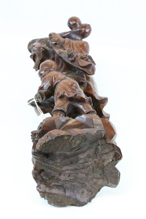 Japanese Carved Hardwood Figure of a Traveller with Child together with a Japanese Carved Hardwood - Image 4 of 5