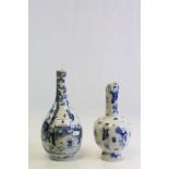 Two vintage Chinese blue & white Vases with Oriental figure decoration and four character marks to