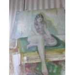 Oil on Canvas of a Seated Naked Young Lady (mounted but unframed)
