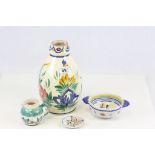 Small group of vintage Quimper pottery to include a vase with floral decoration