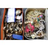 Two boxes of collectables to include costume jewellery and silver plate