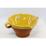 Dairy Bowl with Part Yellow Glaze and Lip for Pouring