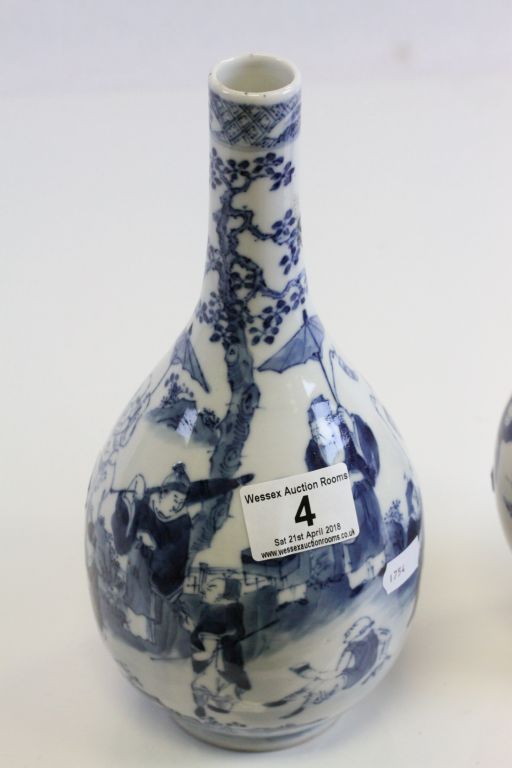 Two vintage Chinese blue & white Vases with Oriental figure decoration and four character marks to - Image 2 of 17