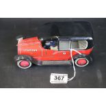 Lehmann 679 clockwork tinplate ITO Motor car in red with black roof and lining, driver, flag to