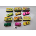 Six boxed Matchbox diecast models to include Superfast x 2 (70 Dragster in pnik and 56 BMC 1800