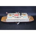 Early 20th C Bing tinplate clockwork American paddle boat, vg condition for age, 20" in length, with