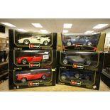 Six boxed Burago 1:18 models to include Dodge Viper RT/10,Ferrari 348tb, Alfa Romeo 2300 Spider