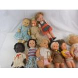 Collection of 11 vintage mainly circa 60s dolls to include Burbank Toys Brownie