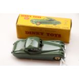 Boxed Dinky 157 Jaguar XK120 Coupe in dark sage green with beige hubs, vg with gd box that has