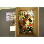 Boxed Grandstand Scramble mini arcade game plus a group of plastic animals and Ty bears and toys