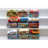 Nine boxed Matchbox Superfast 75 Series diecast models to include 71 Cattle Truck, 41 Ambulance (