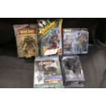 Five Blister Pack Fantasy Figures including Blizzard Entertainment Warcraft Thrall Orc Warchiief,