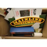 Collection of ex shop model railway promotional material to include cardboard signs, stickers and