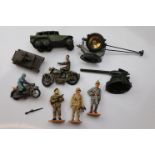 Small group of military vehicles and models to include diecast searchlight, Del Prdao figures, Dinky
