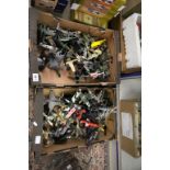 Collection of diecast model planes mainly on stands contained in two boxes