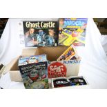 Five boxed games to include Tomy Kongman, MB Ghost Castle, The Batman Game, Tomy Madcap Marathon and