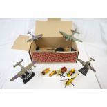 Quantity of diecast model planes with stands plus a small group of Matchbox Lesney models