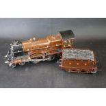 A.W. Gamage of Holborn London made in Germany O gauge NBR 1020 locomotive with tender with brown
