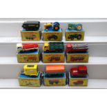 Nine boxed Matchbox 75 Series diecast models to include 35 Snow Trac, 10 Pipe Truck, 58 DAF Girder