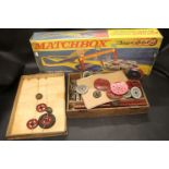 Boxed Matchbox Lesney Superfast SF5 Double Track Race Set (unchecked) plus a box of vintage Meccano