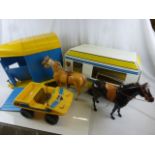Collection of original Sindy doll accessories and vehicles to include Caravan, Horsebox, Sand Buggy,