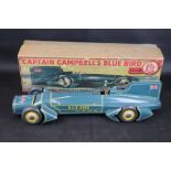 Boxed Gunthermann (Germany) Captain Campbell's Bluebird tin plate clockwork car in blue with