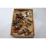 18 Vintage metal painted Cowboys & Indian figures, play worn but gd