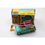 Boxed Corgi 485 Surfing with the BMC Mini Countryman in sea green, lemon interior, with surfer and