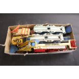 Six Loose Diecast Playworn Vehicles including Dinky - Coles Mobile Crane, Elevator Loader, 2 x Corgi