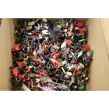 Box with large quantity of painted plastic military figures including Britains.