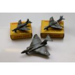 Two boxed Dinky planes to include 736 Hawker Hunter Fighter and 734 Supermarine Swift Fighter (