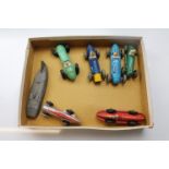 Seven early Dinky diecast racing cars to include 23J, 23H, 23G, 23K etc, play worn