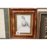 19th C maple framed pencil portrait of a seated lady