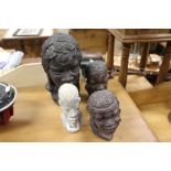 Three Busts stamped African Wild together with Carved Stone Bust