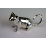 Silver Seated Cat Figure with Ruby Eyes