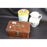 Worcester Bi-Centenary jug & two vintage Tins