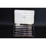 Cased silver set of six knives by Edward P Mallory of Bath