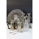 Small collection of Silver plate to include a pair of Corrinthian Column candlesticks