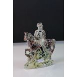 19th C sponge ware figure of John Bull on horseback