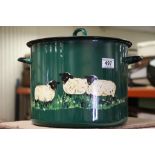 Enamel bread bin decorated with sheep