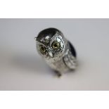 Silver Owl Shaped Pin Cushion with Glass Eyes