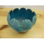 Victorian Wardle jardiniere in turquoise with stylised writhen leaf design, height approximately