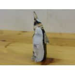 FM Ronneby Sweden, large Emperor penguin glass paperweight in standing position, black, white and